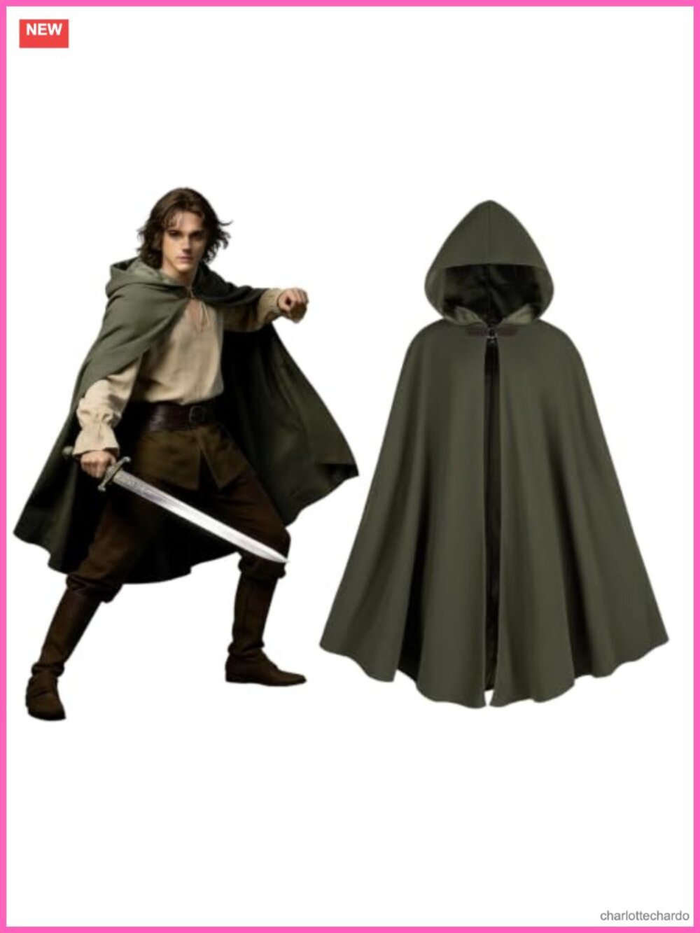Mens Medieval Hooded Cloak Renaissance Cosplay Cape Polyester Spandex